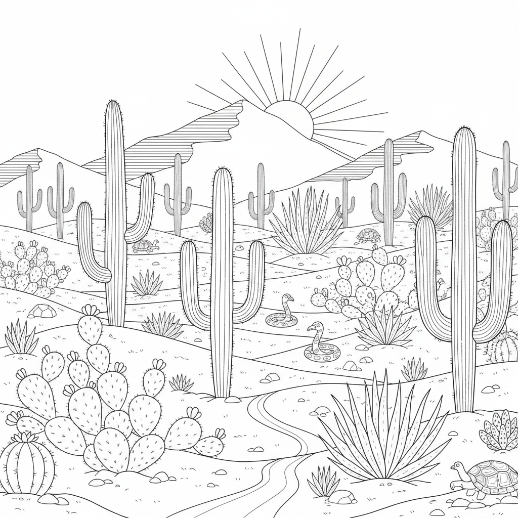 Cactus Desert coloring page