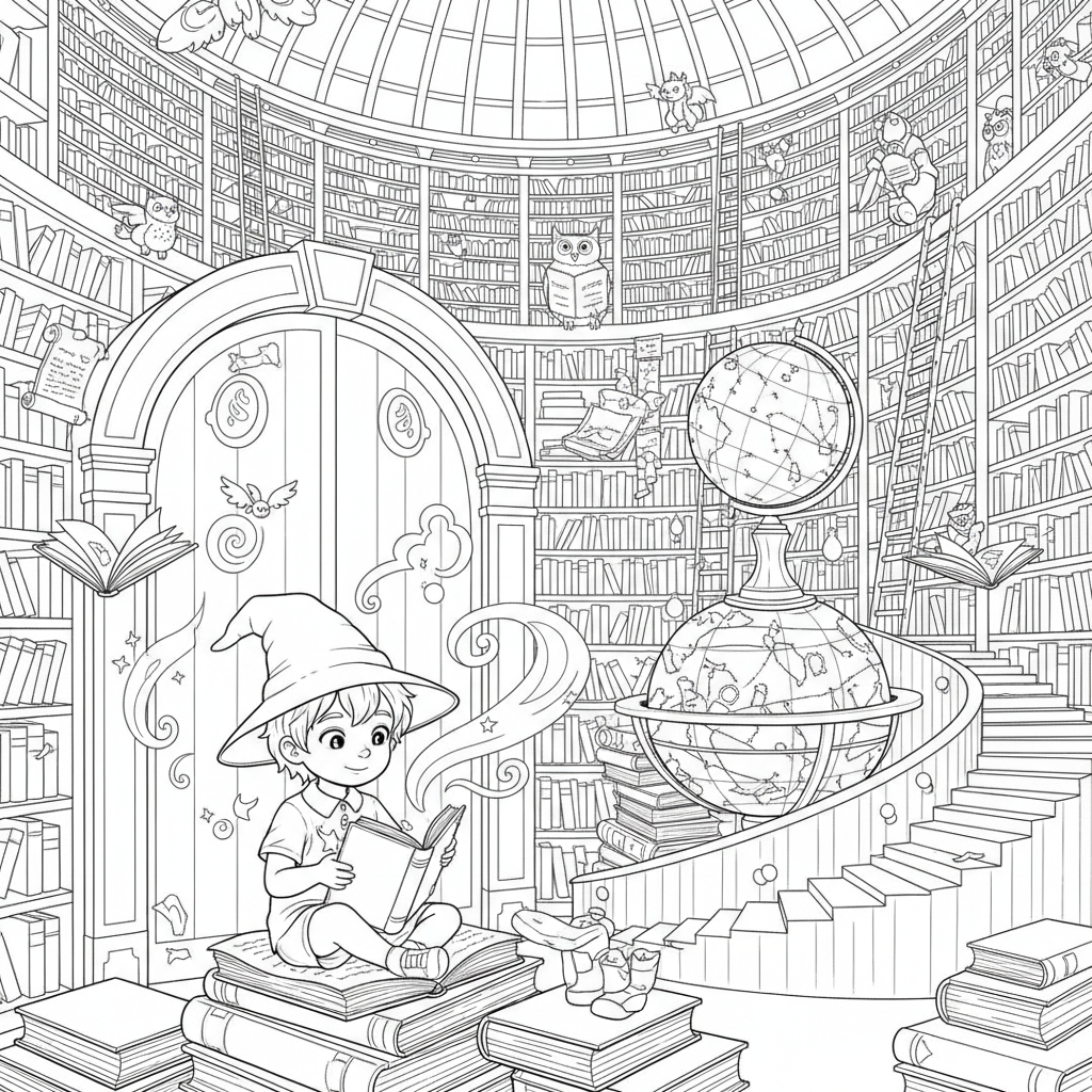Magical Library coloring page