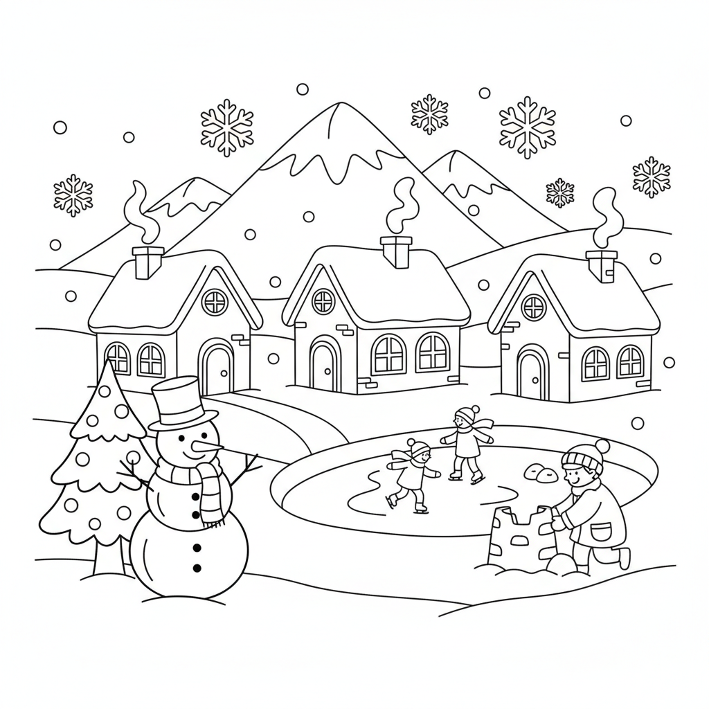 Snowy Village coloring page