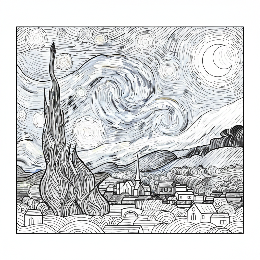 Starry Night coloring page