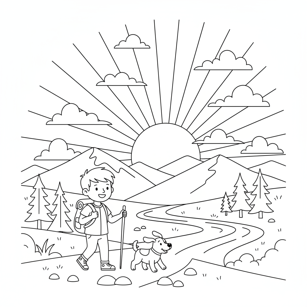 Sunset Hike coloring page