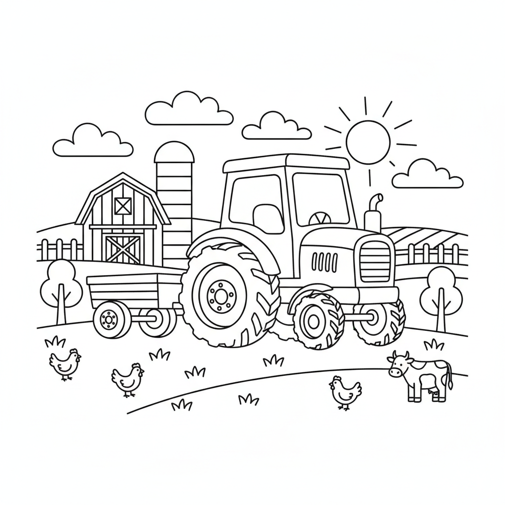 Tractor on Farm coloring page