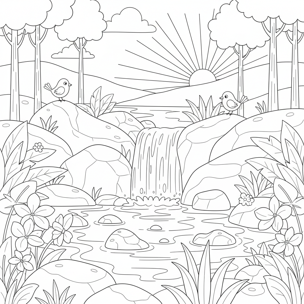 Waterfall coloring page